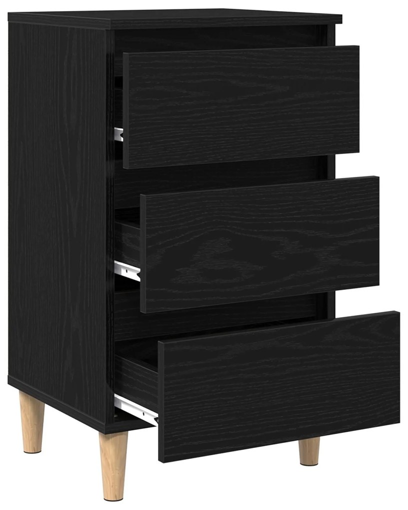Mesa de Cabeceira vidaXL com Pé de Madeira Carvalho Preto 40x35x69 cm