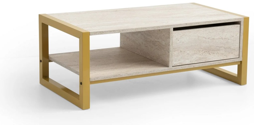 Mesa de Centro Haldizen – Travertino Dourado – 105x40x55 cm