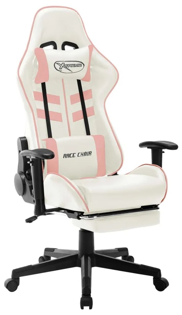 vidaXL Cadeira de gaming couro artificial branco e cor-de-rosa