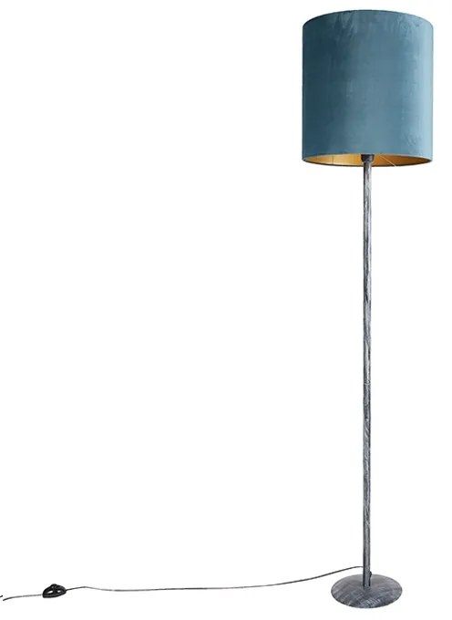 Candeeiro de pé cinzento antigo com cúpula em veludo azul 40 cm - Simplo Retro