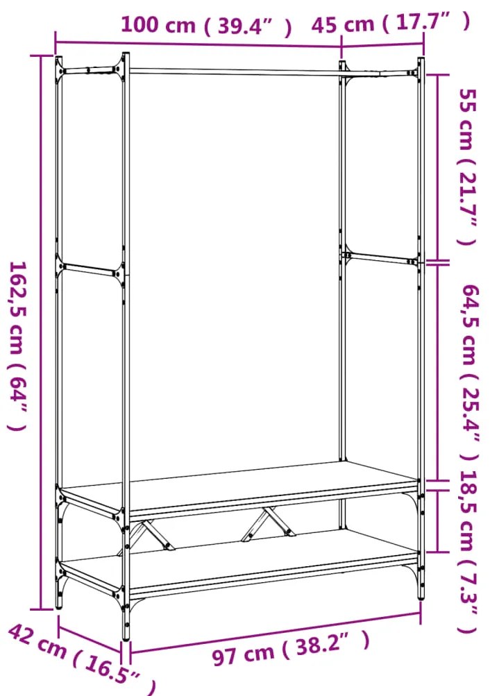 Suporte para roupas c/ prateleiras derivados de madeira preto