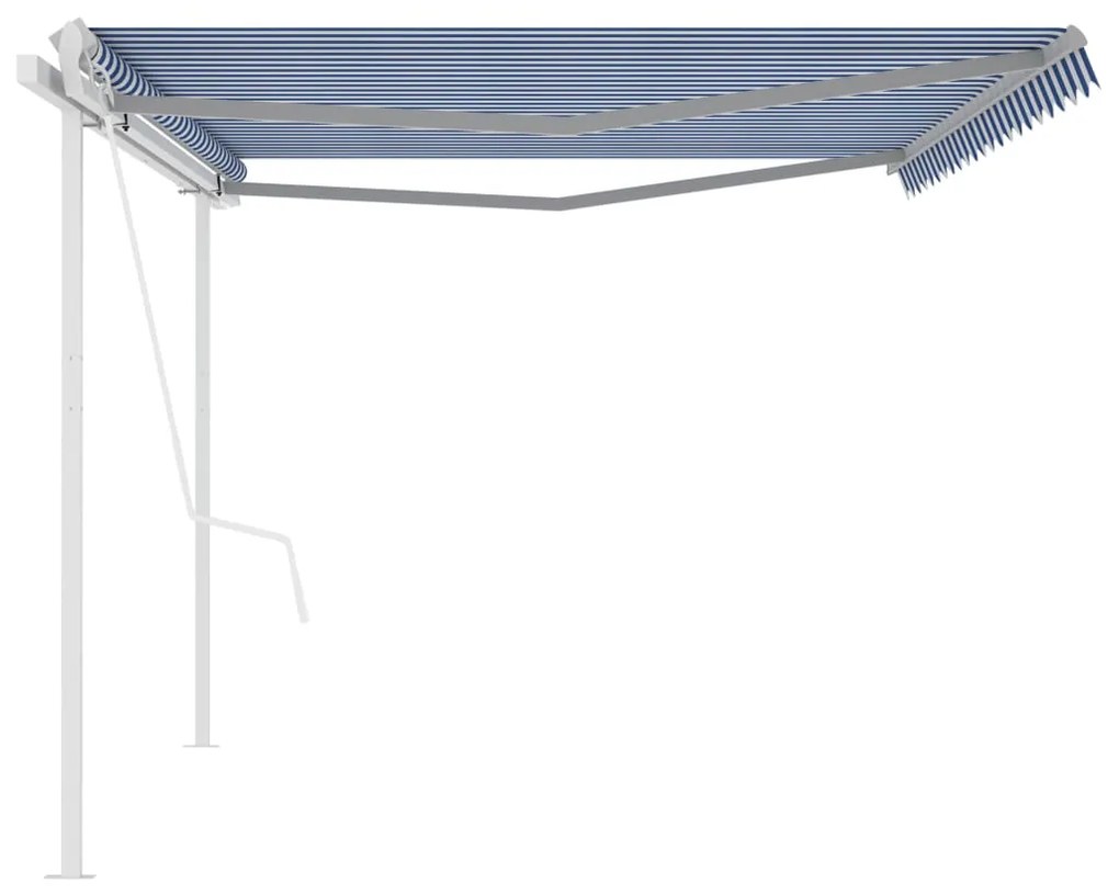 Toldo retrátil automático com postes 5x3 m azul e branco