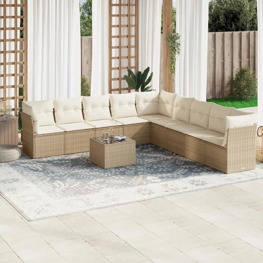 vidaXL 10 pcs conjunto de sofás p/ jardim com almofadões vime PE bege