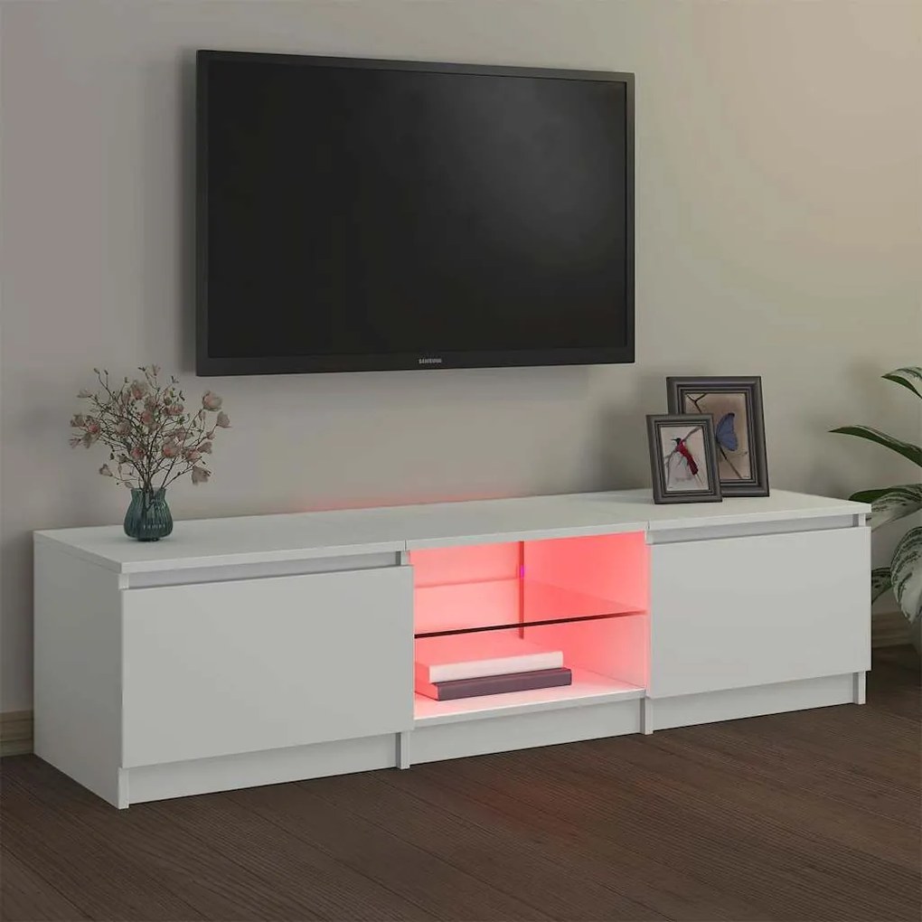 Móvel de TV com luzes LED 140x40x35,5 cm branco