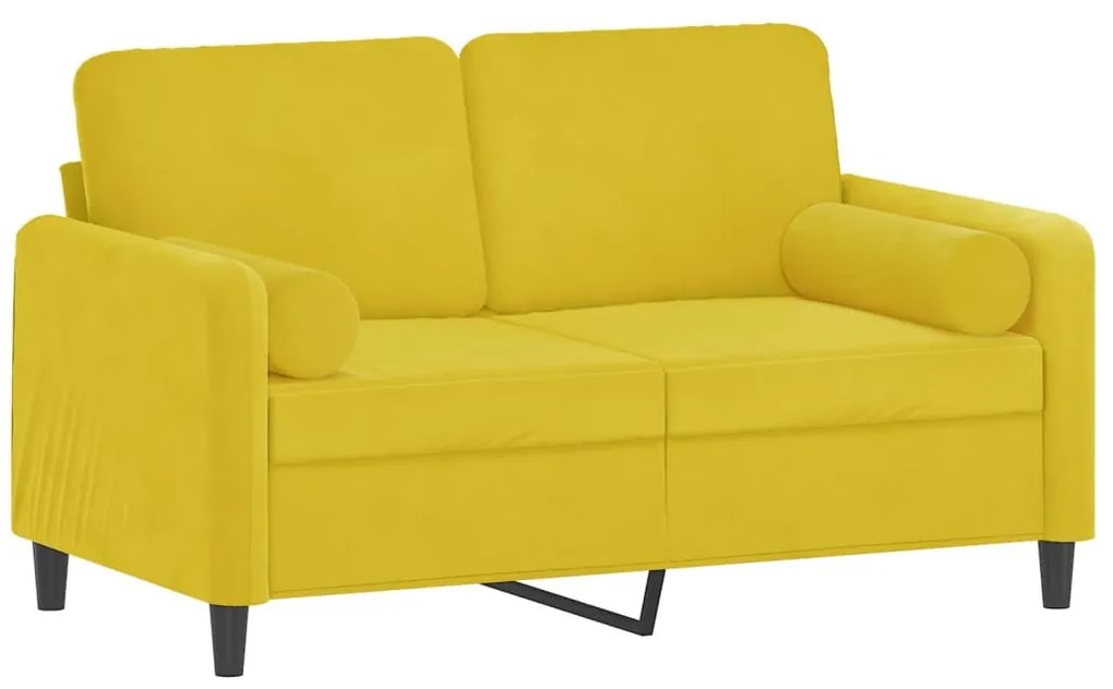 Sofá 2 lugares c/ almofadas decorativas 120 cm veludo amarelo