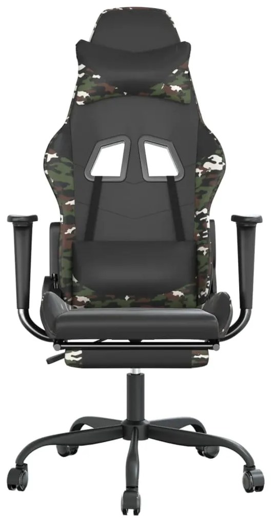 Cadeira gaming massagens apoio pés couro artif preto/camuflagem