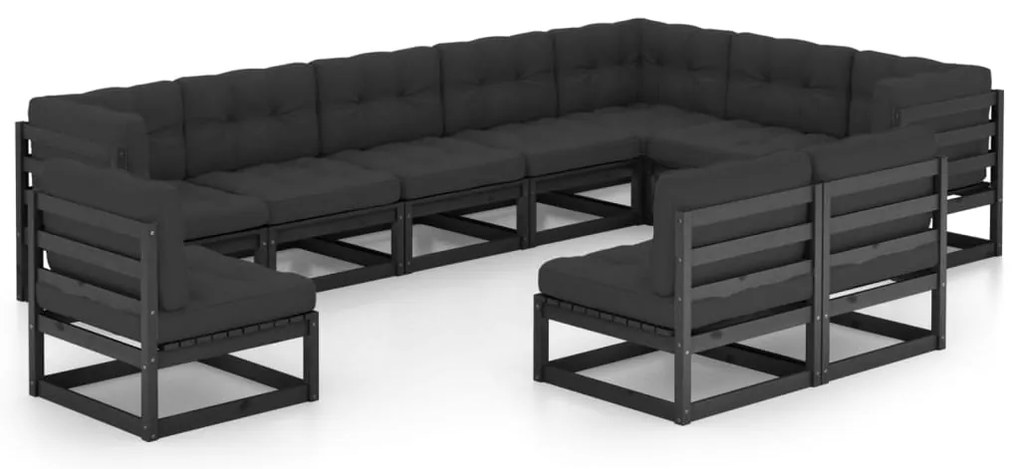 10 pcs conjunto longue jardim c/ almofadões pinho maciço preto