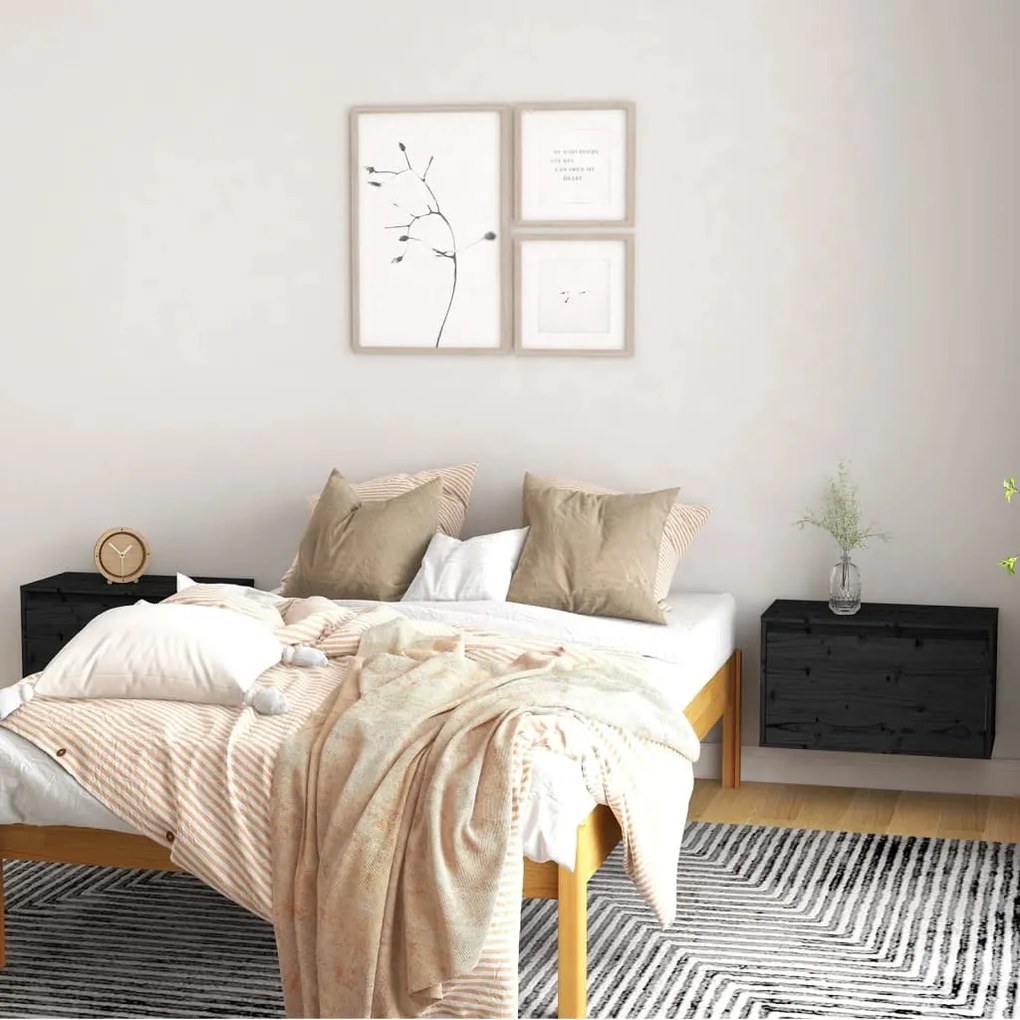 813454 vidaXL Armários de parede 2 pcs 60x30x35 cm pinho maciço preto