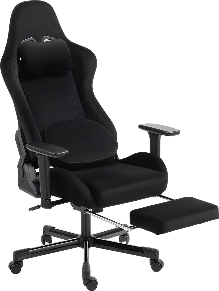 HOMCOM Cadeira Gaming Ergonômica Massageadora e Almofada Lombar Aquecida, Cadeira Gamer Reclinável em Linho, Apoios de Braço 4D, Preto | Aosom Portugal