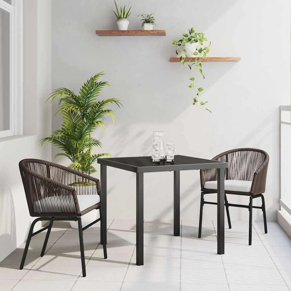 vidaXL Conjunto de jantar de jardim com 3 peças em rattan poliéster marrom.