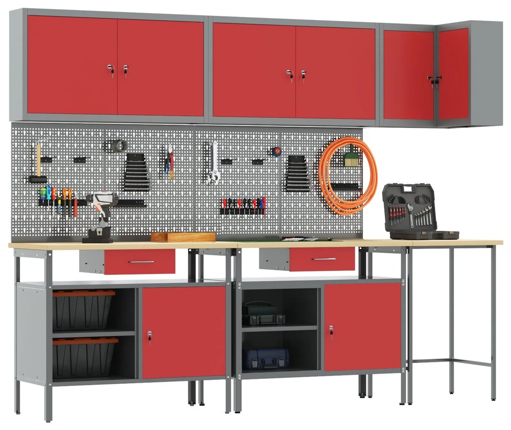 Conjunto de Mesa para Guardar Ferramentas de 10 Peças vidaXL Vermelho