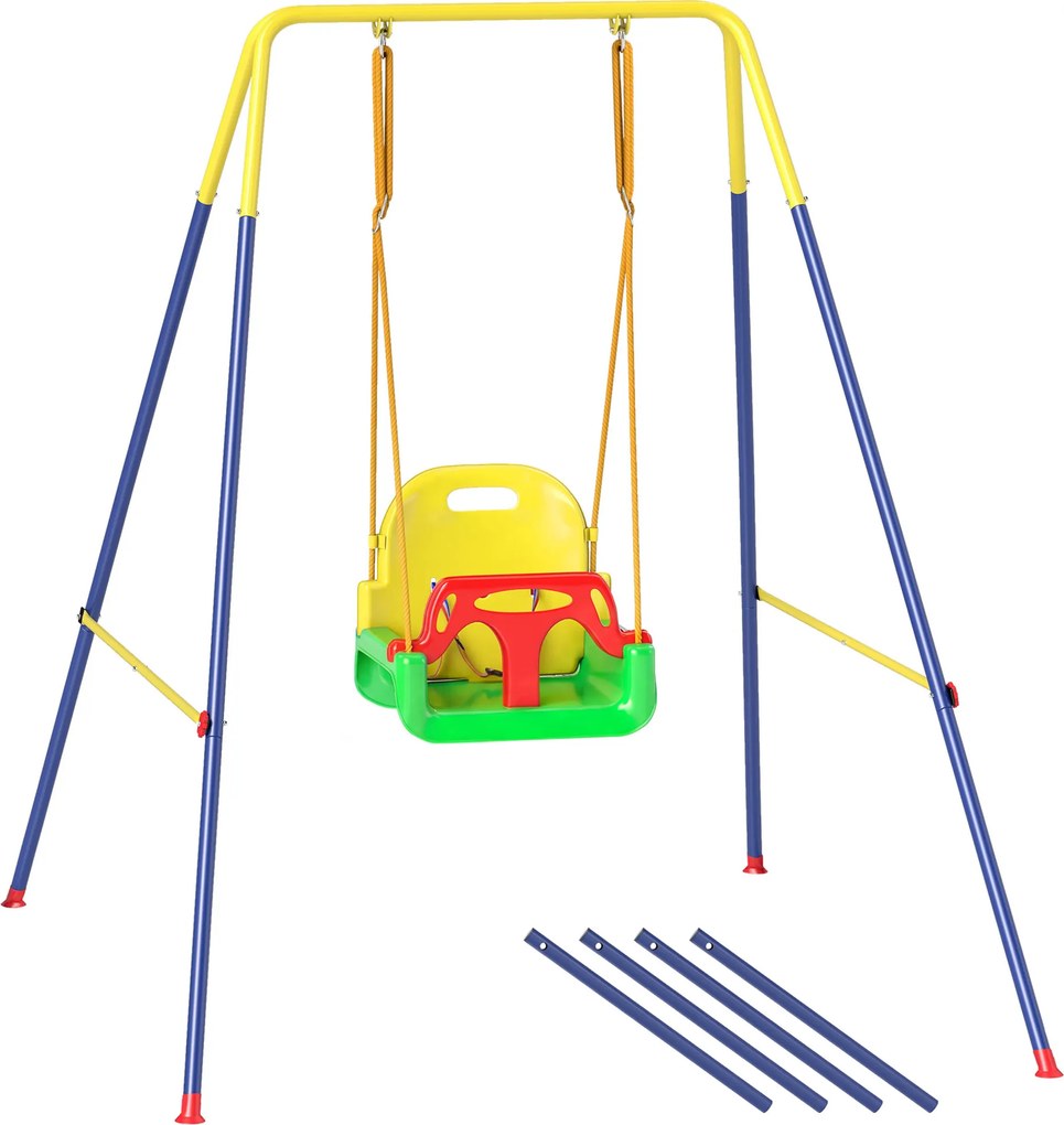 AIYAPLAY Baloiço de Jardim para Crianças de 9 Meses-8 Anos Baloiço para Bebé 3 em 1 de Aço Estrutura Portátil 128x155x157 cm Verde | Aosom Portugal