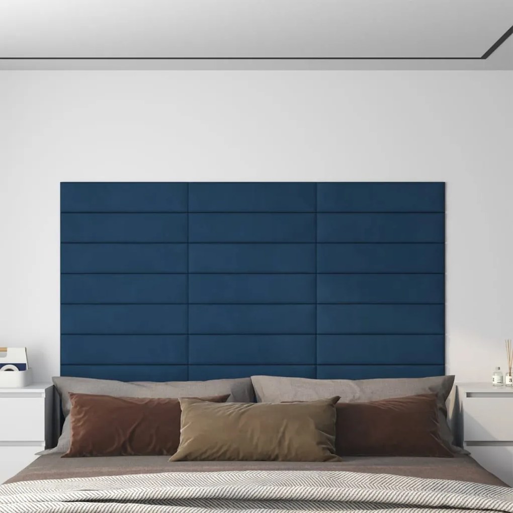 Painel de parede 12 pcs 60x15 cm veludo 1,08 m² azul