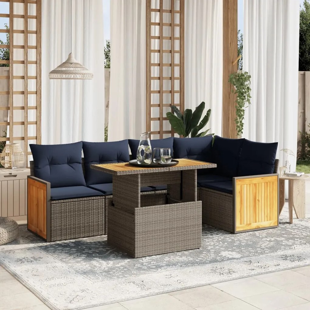 vidaXL 6 pcs conjunto de sofás p/ jardim com almofadões vime PE bege