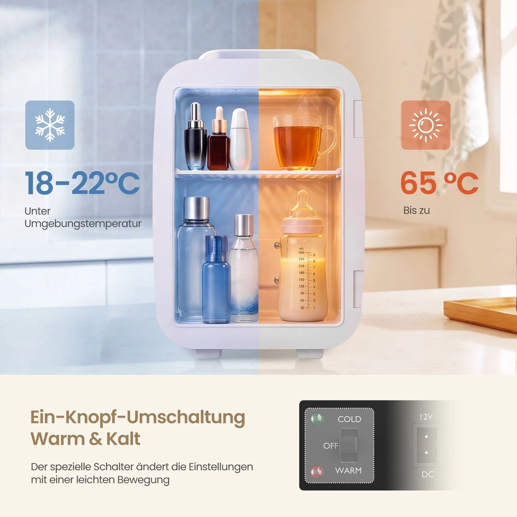 Mini-frigorífico portátil com função de refrigeração e aquecimento, 12 V/230 V, 4 L, 28 x 20,5 x 29,5 cm, branco