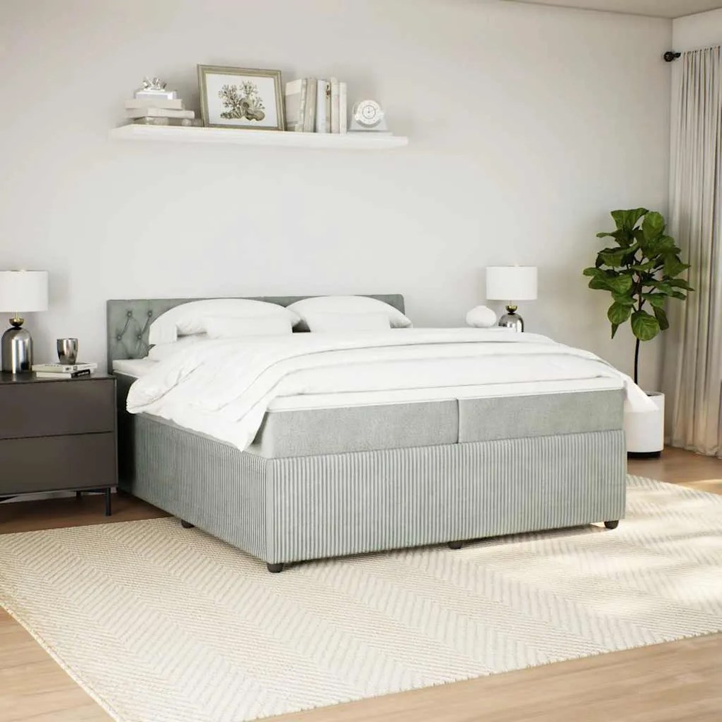 Cama com molas/colchão 200x200 cm veludo cinzento-claro