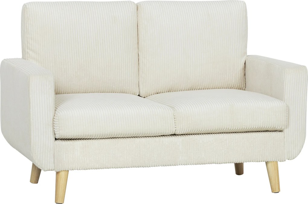 HOMCOM Sofá de 2 Lugares em Veludo 134 cm com Pés de Madeira Encosto Espesso Sofá Moderno para Sala Quarto Creme | Aosom Portugal