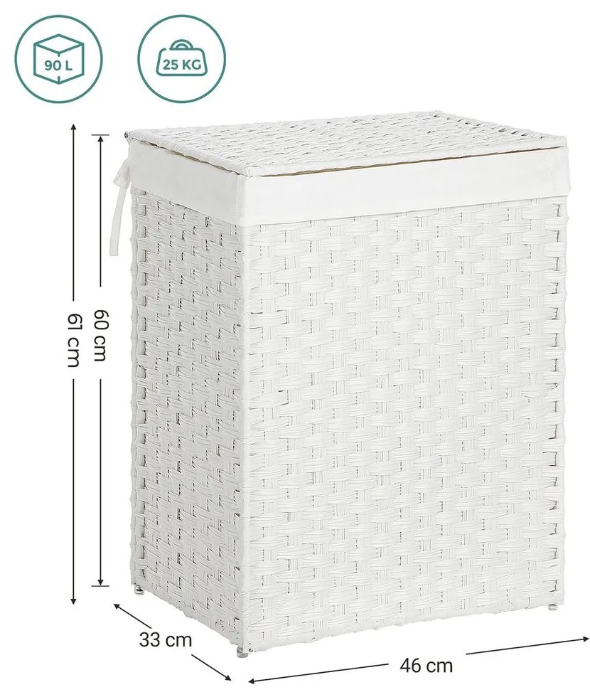 Cesto de roupa suja em Polyrattan 46 x 33 x 60 cm Branco