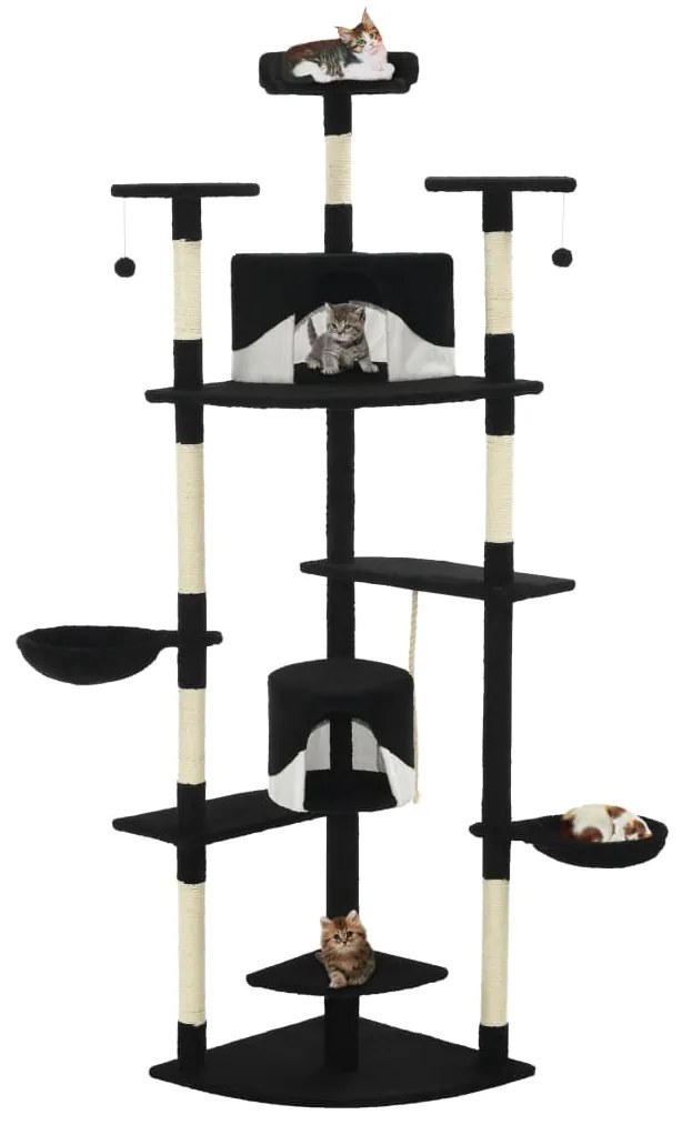 vidaXL Árvore p/ gatos c/ postes arranhadores sisal 203cm preto/branco