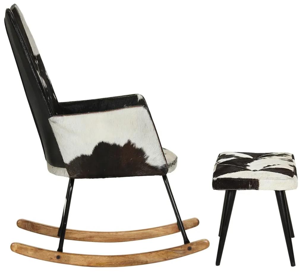 Cadeira de baloiço com apoio de pés couro genuíno preto