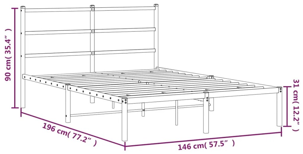 Estrutura de cama com cabeceira 140x190 cm metal preto