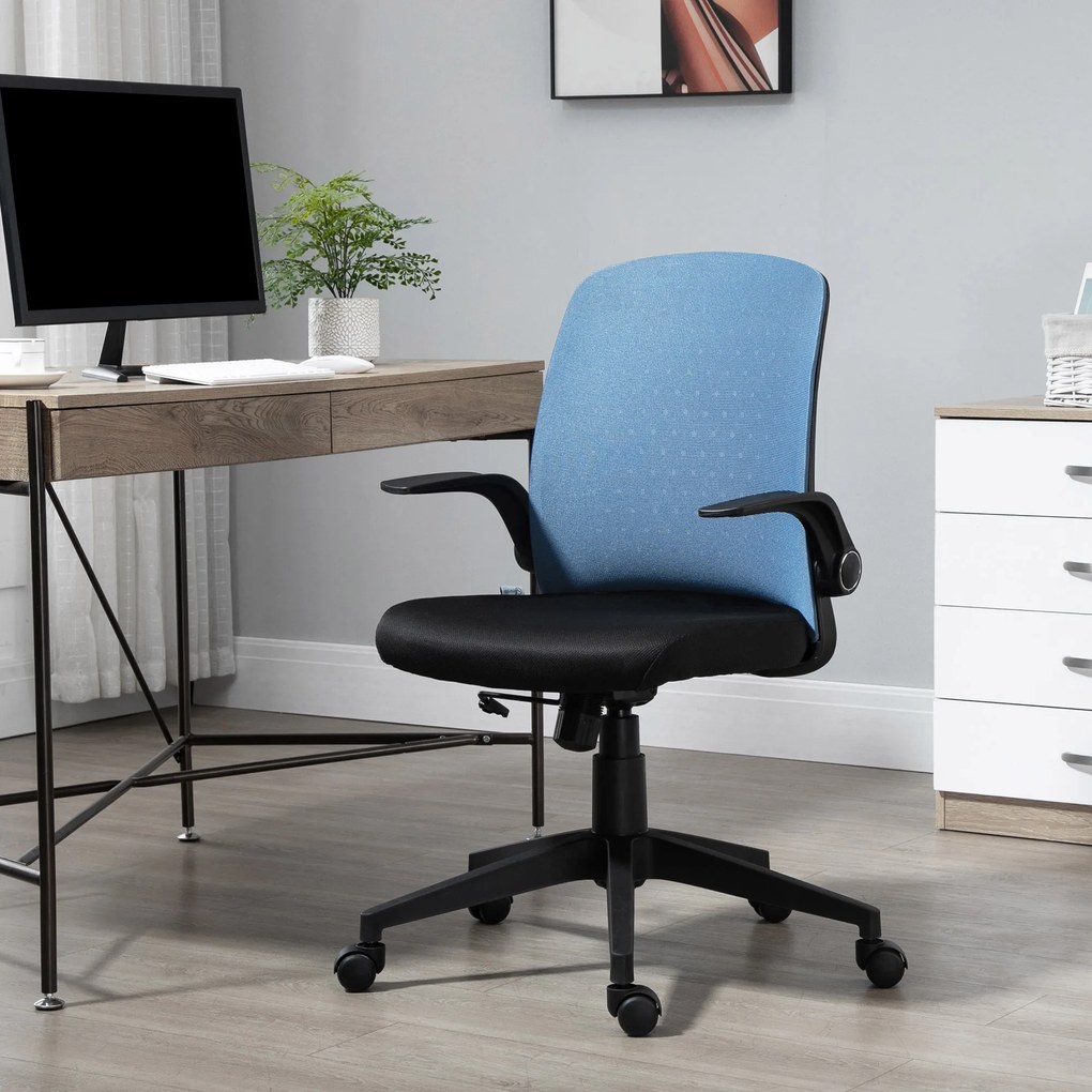 Vinsetto Cadeira de Escritório Ergonômica Cadeira de Escritório Giratória Ajustável com Apoio para os Braços Dobrável Suporte Lombar e Encosto Transpirável 57x61x93-102cm Azul