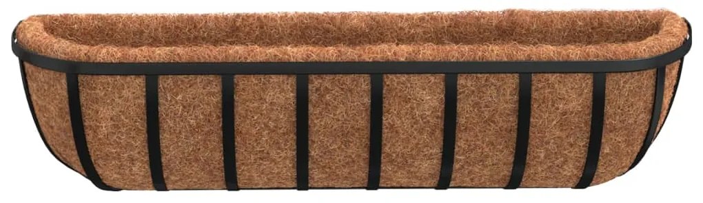 Vasos de parede 2 pcs c/ forro de coco 61x19x16 cm aço preto