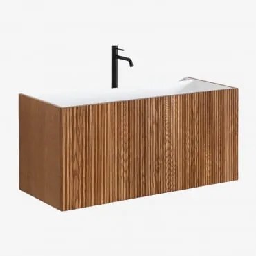 Conjunto De Móvel De Casa De Banho Suspenso 120x50 Cm Em Madeira Com Lavatório Integrado Fiore Castanho Fresno & Sem Espelho & Preto - Sklum
