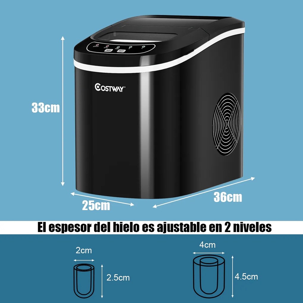 Máquina de Fazer 2,2L Gelo Produtor de Gelo com Bandeja 12kg Negro