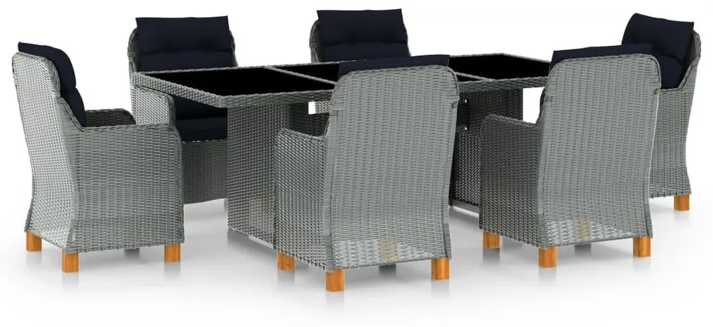 vidaXL 7 pcs conj. jantar exterior + almofadões vime PE cinzento-claro