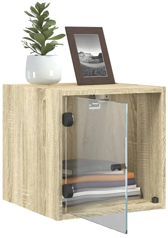 Mesa de cabeceira c/ porta de vidro 35x37x35 cm carvalho sonoma