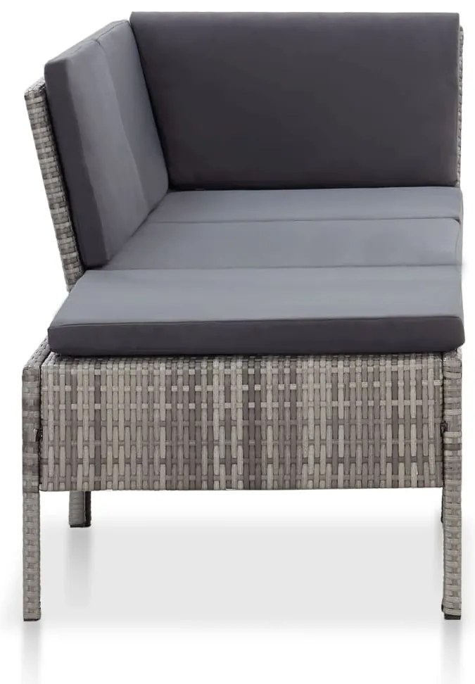 Conjunto lounge de jardim c/ almofadões 3 pcs vime PE cinzento