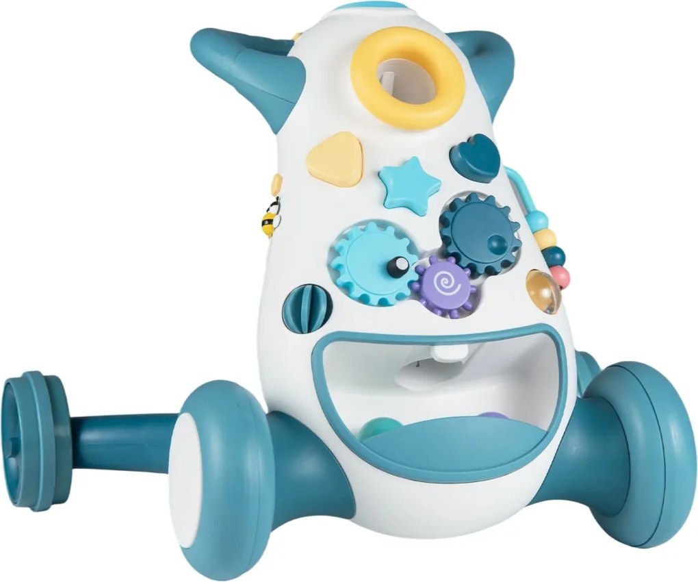 Andador Montessori para Bebés com Música Luzes Classificador Formas Engrenagens Giratórias Azul