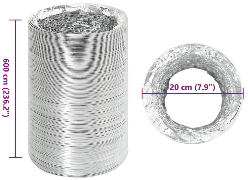 Conduta de ventilação 6 m Ø20 cm alumínio