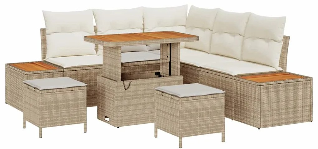 Conjunto de sofá de jardim com 8 peças e almofadas bege em rattan sint