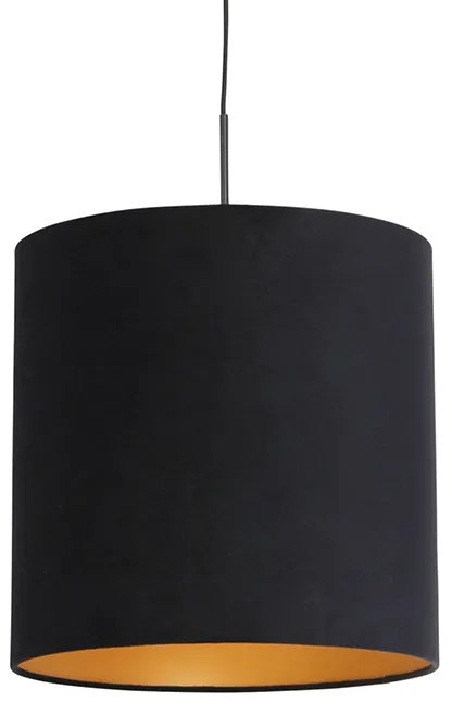 Candeeiro de suspensão com abajur em veludo preto com dourado 40 cm - Combi Clássico / Antigo