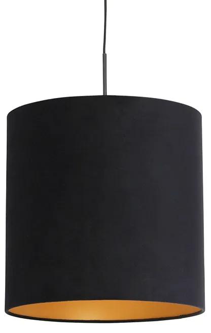 Candeeiro de suspensão com cúpula de veludo preto com 40 cm dourado - Combi Clássico / Antigo