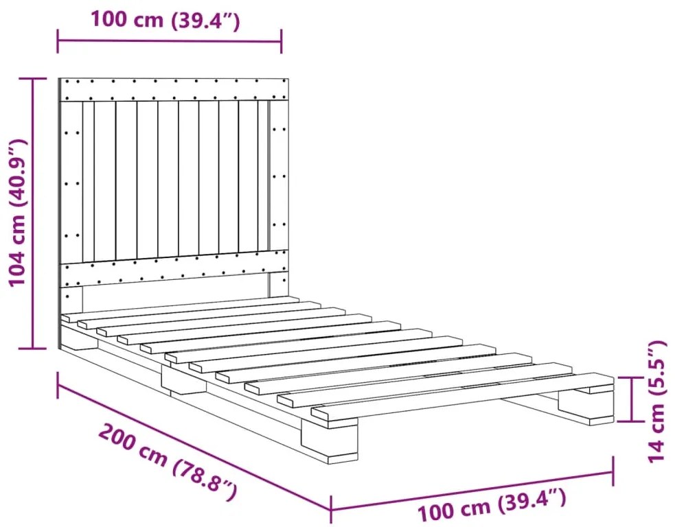 Estrutura de cama com cabeceira 100x200cm pinho maciço
