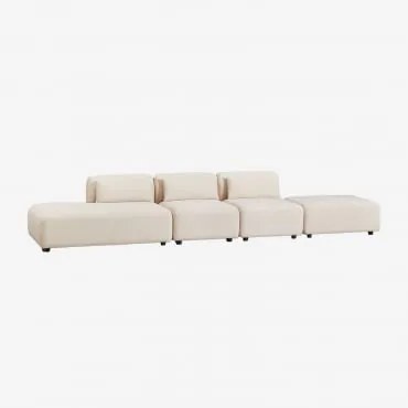 Sofá Modular De 3 Peças Com Chaise Longue Esquerda E Pufe Fogler Bombazina Crema Linho - Sklum