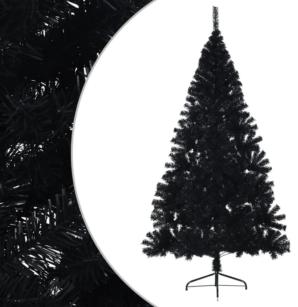 Meia árvore de Natal artificial com suporte 240 cm PVC preto