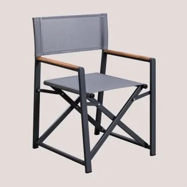 Pack De 2 Cadeiras De Diretor Dobráveis Para Jardim Em Alumínio E Madeira De Teca Jordana Cinza Antracite - Sklum