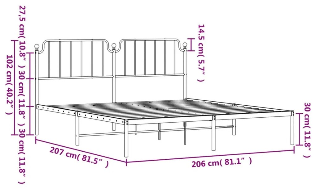 Estrutura de cama com cabeceira 200x200 cm metal branco