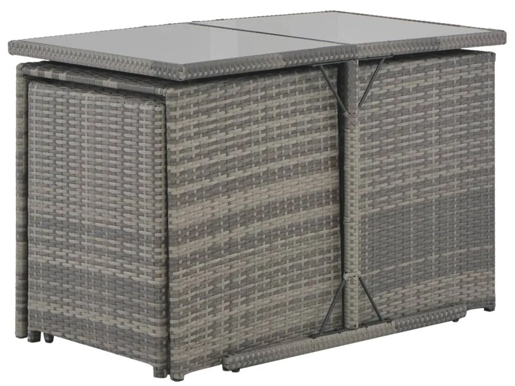 Conjunto jantar p/ exterior com almofadões 7 pcs vime cinzento