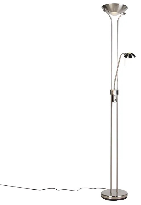 Candeeiro de pé em aço com candeeiro de leitura incluindo LED e dimmer - Diva 2