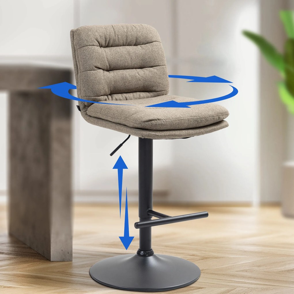 Banco de bar Damar em tecido com estrutura preta 94-116 x 42 x 56 cm Castanho acinzentado