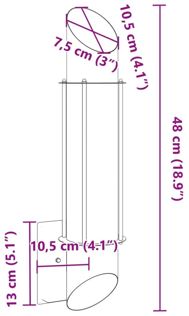 Candeeiro de parede para exterior aço inoxidável prateado