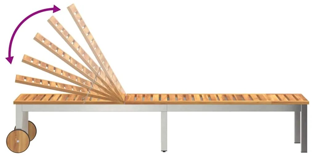 Espreguiçadeira com rodas 207x58x35 cm Madeira sólida de acácia e Aço
