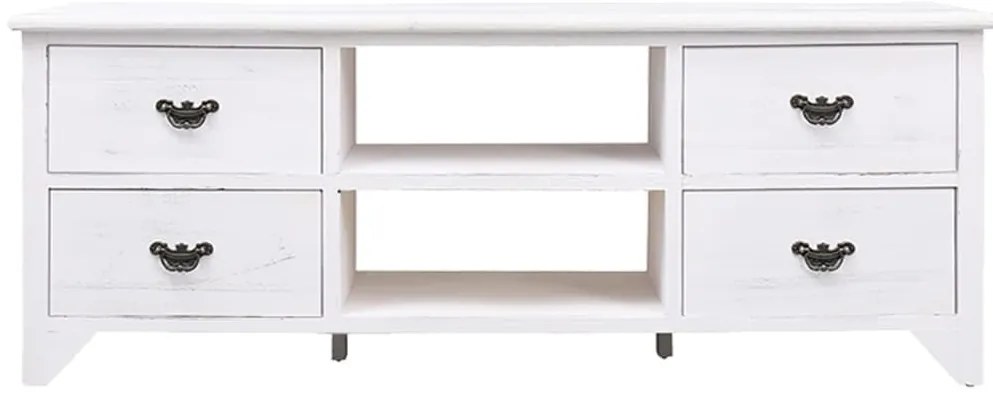 Móvel de TV 108x30x40 cm madeira paulownia maciça branco antigo