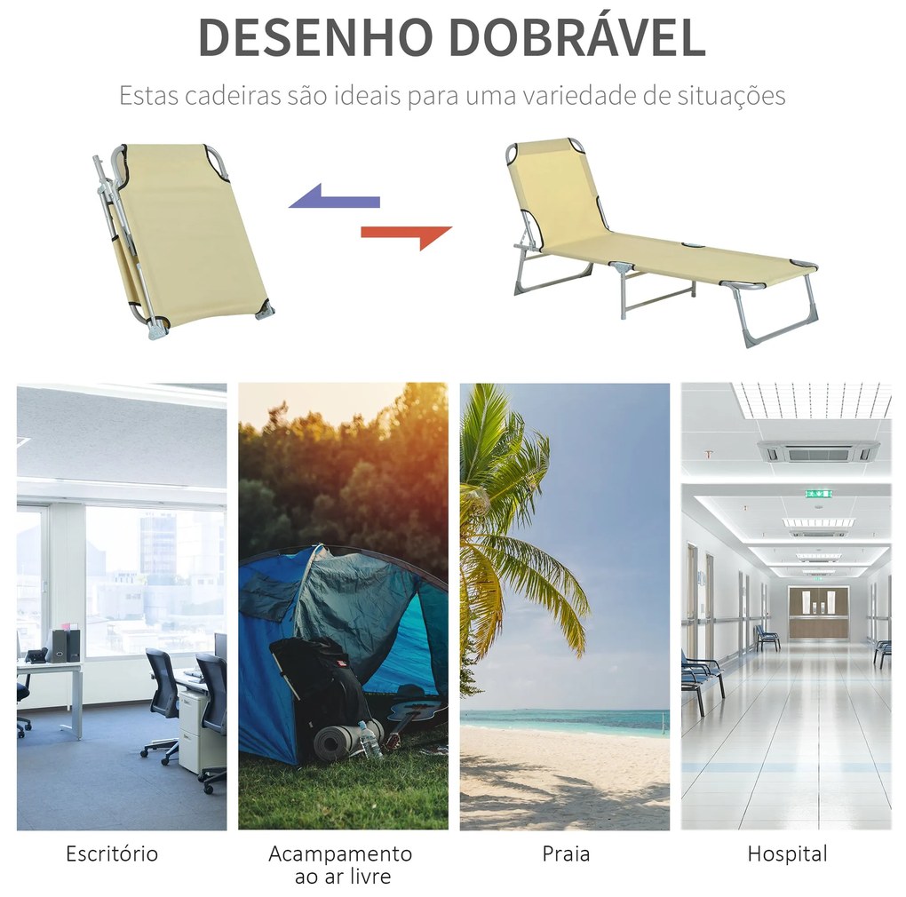 Espreguiçadeira Dobrável e Reclinável em 4 Posições Espreguiçadeira de