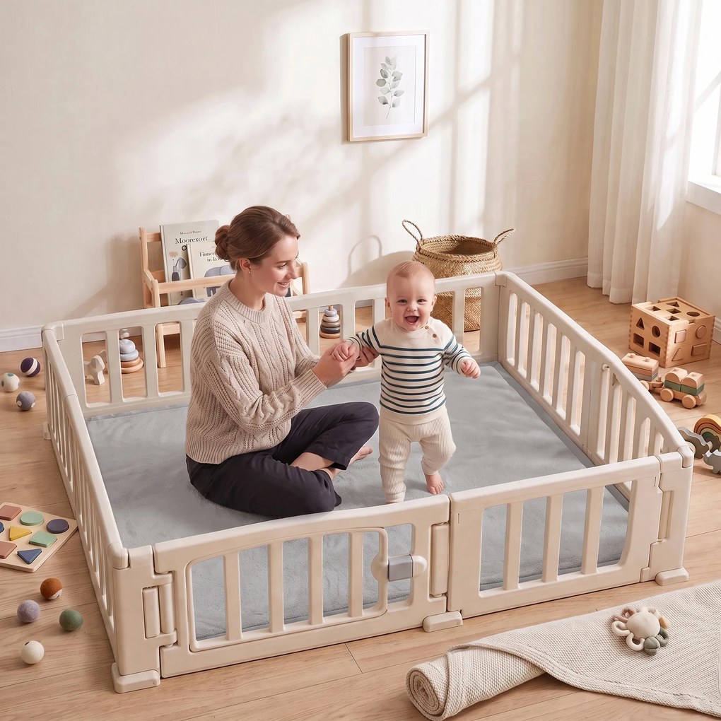 Tapete Infantil 127x127 cm Espuma 3 cm (PARQUE NÃO INCLUIDO) Flanela Suave Antiderrapante Resistente à Água Cinza Claro